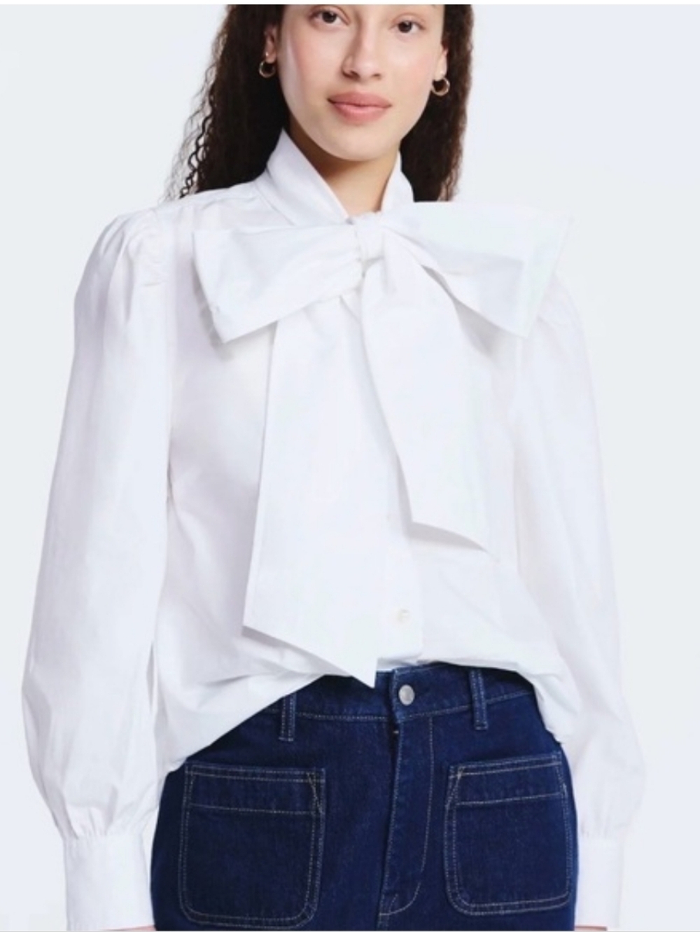 NEW Free Assembly Women's White Bow Tie Blouse Lady's Small